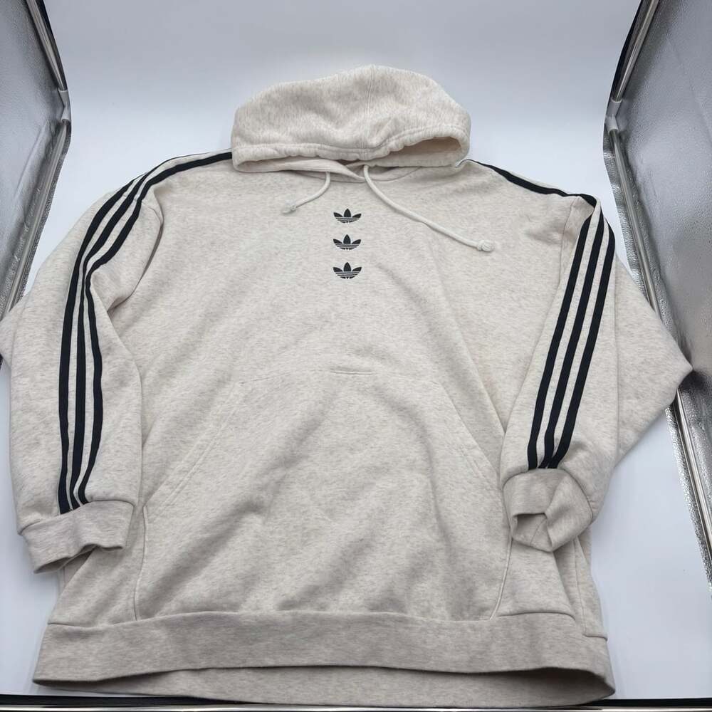 Adidas Originals Hoodie Size XL Cream Off White Trefoil 3 Stripes Pullover